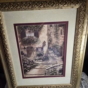 Vintage 18X 15 Framed Courtyard Picture